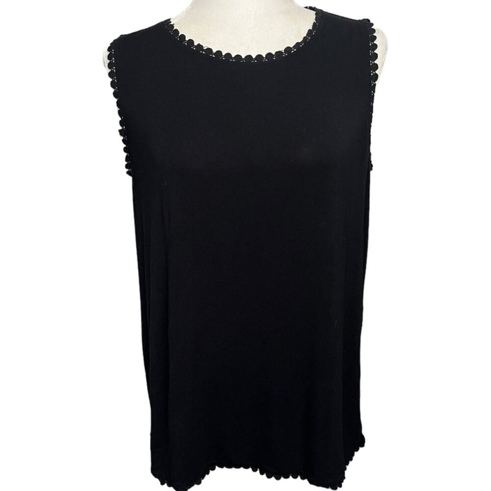 HALOGEN Black Dot Lace Trim Sleeveless Top Relaxed Fit Women's Size Medium‎